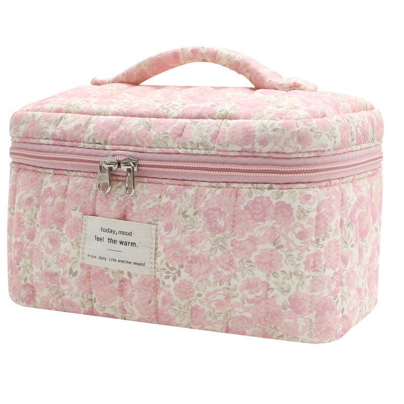 Large Makeup Bag Cute Cosmetic Bag for Women Girls Floral Coquette Aesthetic Toiletry Bag Travel Make Up Organizer Bag Crushed Flower